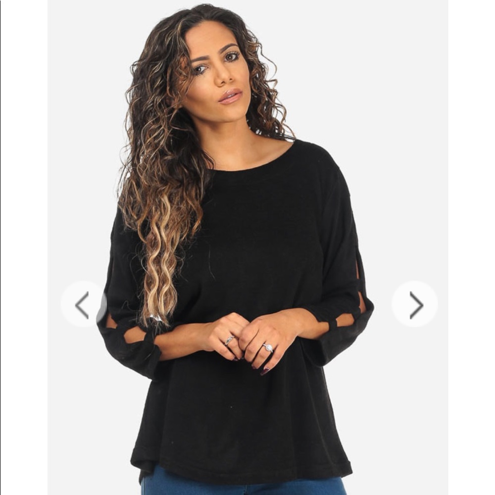 Solid Black Cut Out Long Sleeve Top